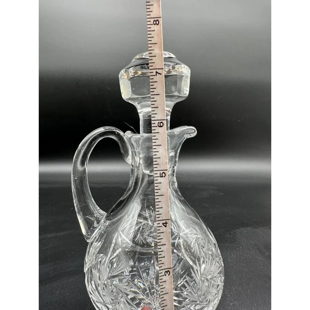 Vintage‎ Cut Glass Cruet Starburst Pattern Clear Decanter with Stopper